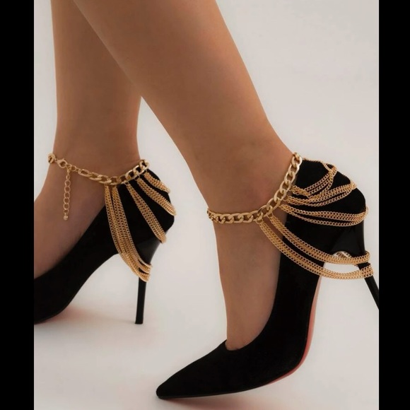 New 1 Piece Golden Layered Chain Anklet | High Heel / Wedge Shoe Accessory - Picture 2 of 16